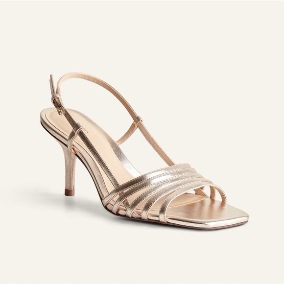Reformation Shoes - Reformation Elsie Heeled Sandal Size 7 Metallic Gold Strappy Slingback